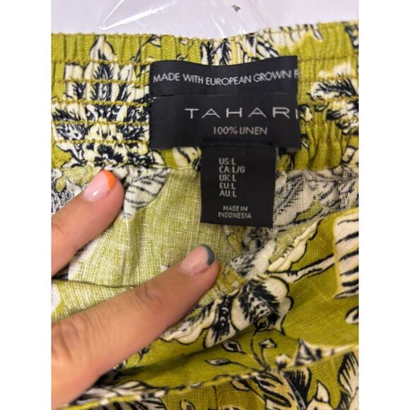 Tahari 100% Linen Wide Leg Pants Tropical Leaf NWT Size Large - Picture 6 of 7